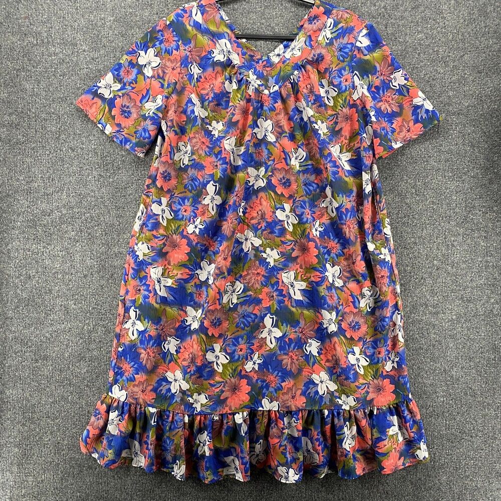 Haband Dress‎ Large Blue Floral V-Neck Hawiian Resort Muumuu House Patio Lounge